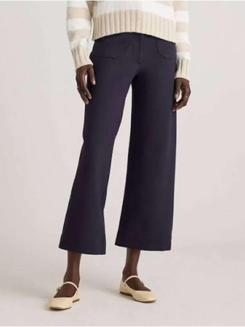 Cropped Wide-Leg Ponte Women’s Pants in Navy